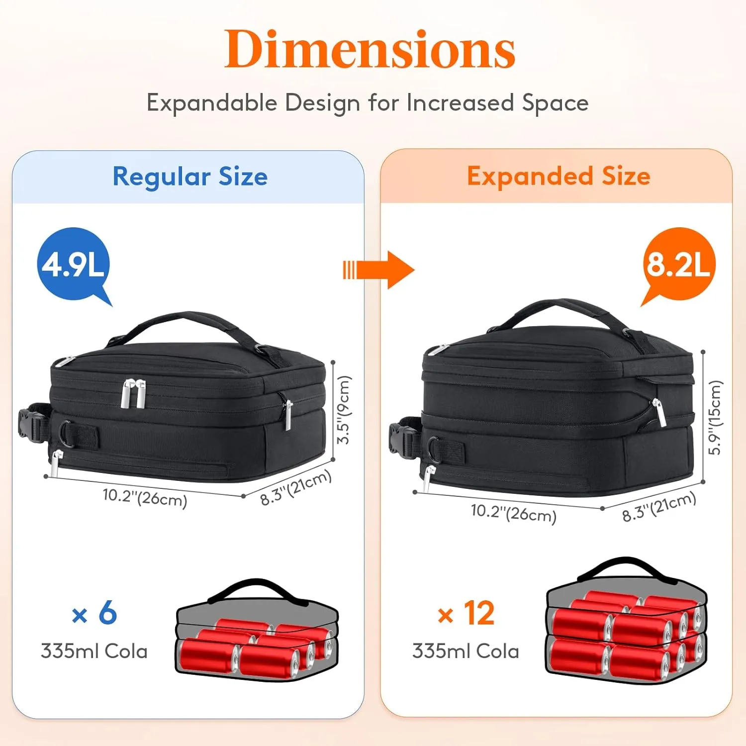 Lifewit Insulated Lunch Box for Men, Expandable Cooler Bag, Freezable Lunch Bag for Women with 2 Ice Packs and Shoulder Straps for Work Travel College, 8.2L Black