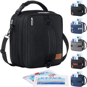 Lifewit Insulated Lunch Box for Men, Expandable Cooler Bag, Freezable Lunch Bag for Women with 2 Ice Packs and Shoulder Straps for Work Travel College, 8.2L Black