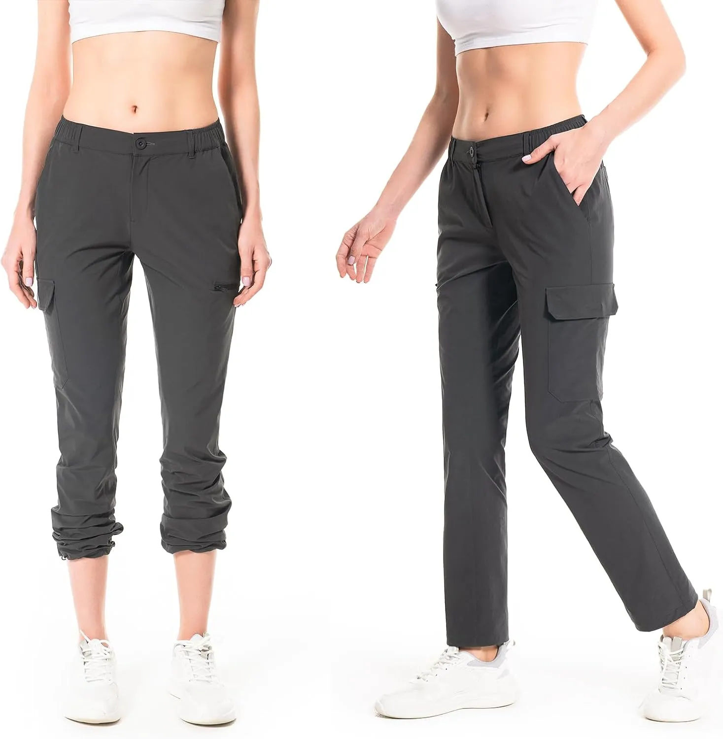 Lightbare Women’s Lightweight Cargo Hiking Pants with Elastic Waistband Quick Dry Stretchy Water Resistant UPF 50  Outdoor