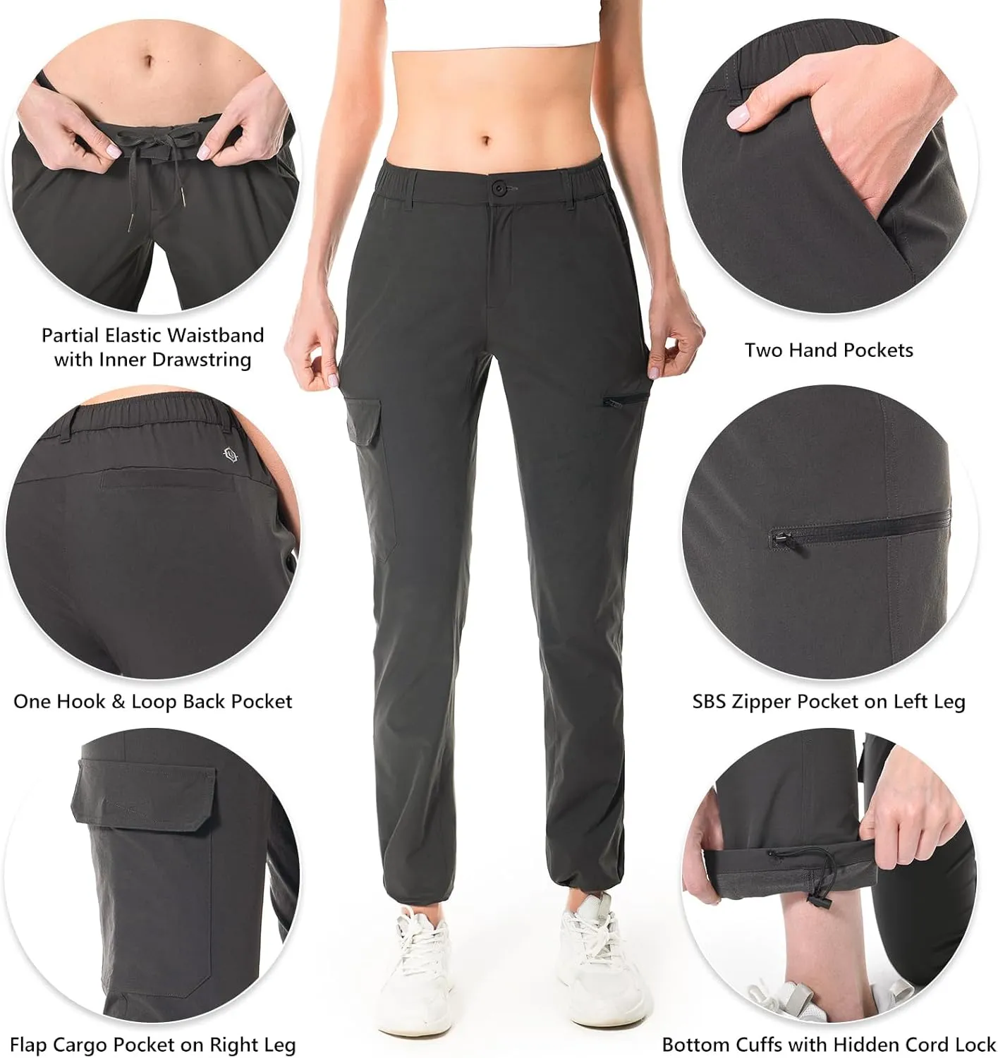 Lightbare Women’s Lightweight Cargo Hiking Pants with Elastic Waistband Quick Dry Stretchy Water Resistant UPF 50  Outdoor