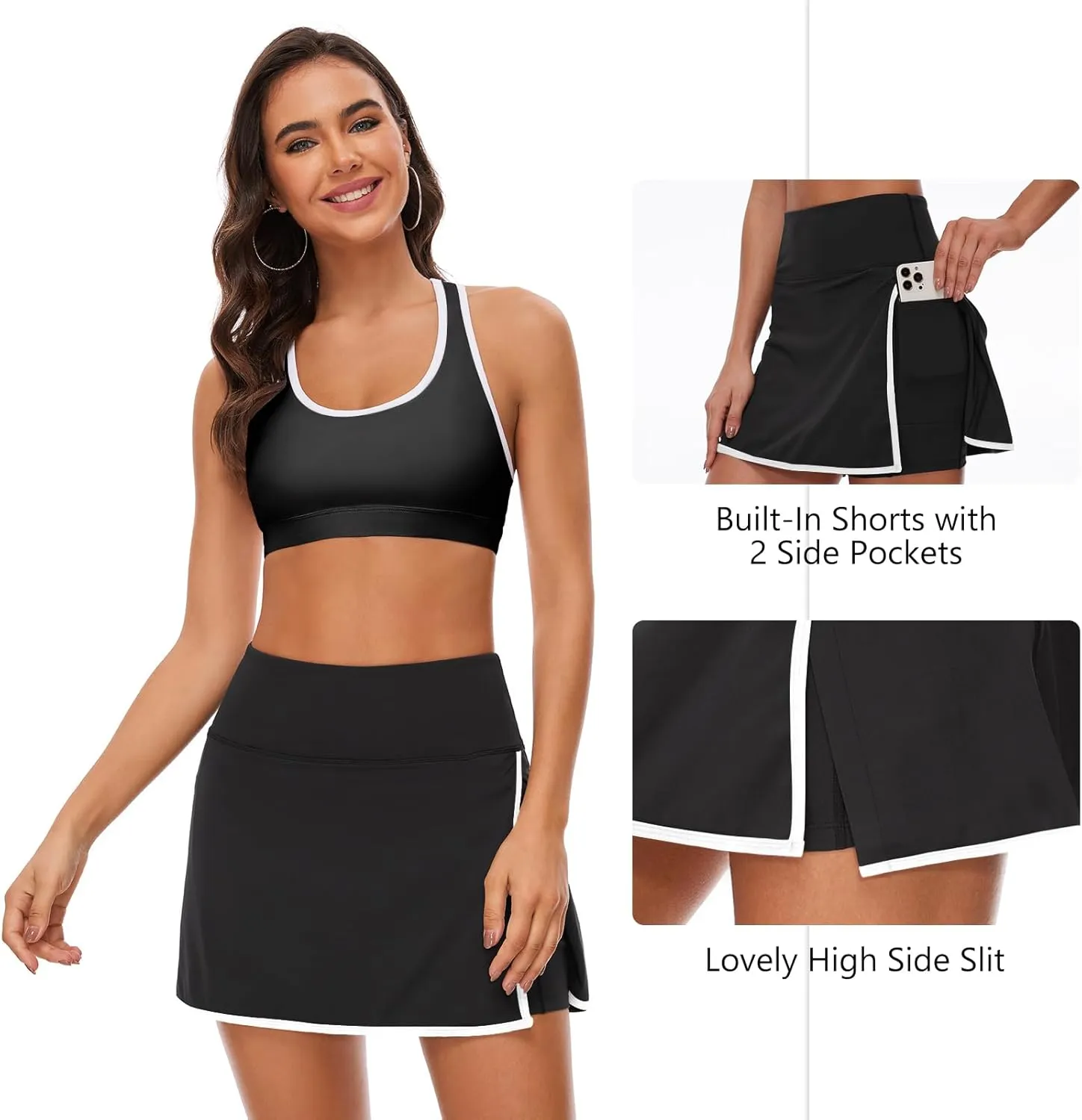 Lightbare Women’s Tennis Skirts High Waisted Mini Golf Skirt with Shorts Pockets Side Slit Skort Quick Dry for Athletic