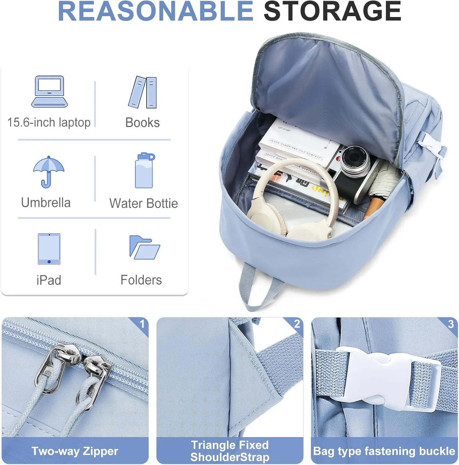 Lightweight College Backpack for Women Men Cute School Bag for Teens Girls Boys High School Backpack for Students Waterproof Casual Daypack Backpack（Milky Blue）