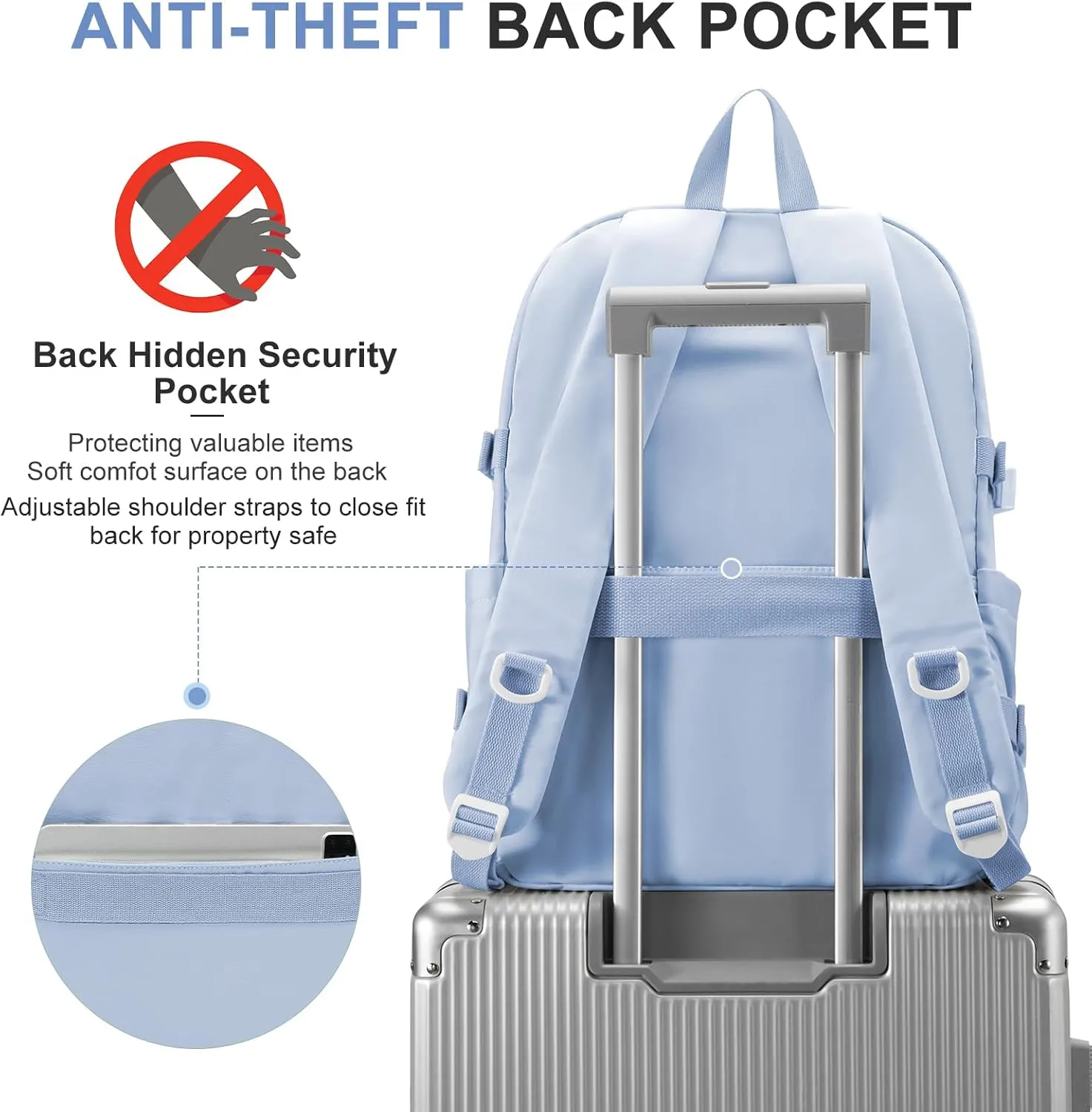 Lightweight College Backpack for Women Men Cute School Bag for Teens Girls Boys High School Backpack for Students Waterproof Casual Daypack Backpack（Milky Blue）