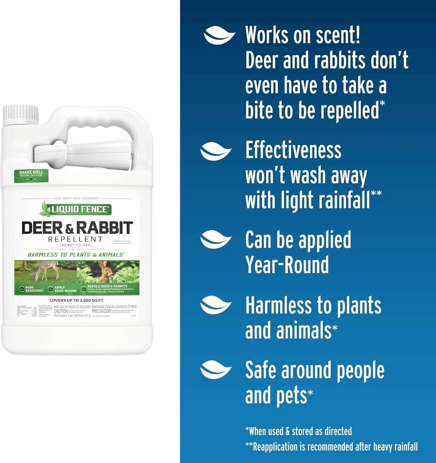Liquid Fence Deer And Rabbit Repellent Ready-To-Use 1 Gallon, Apply Year-Round, 1 Gallon, 2 Pack