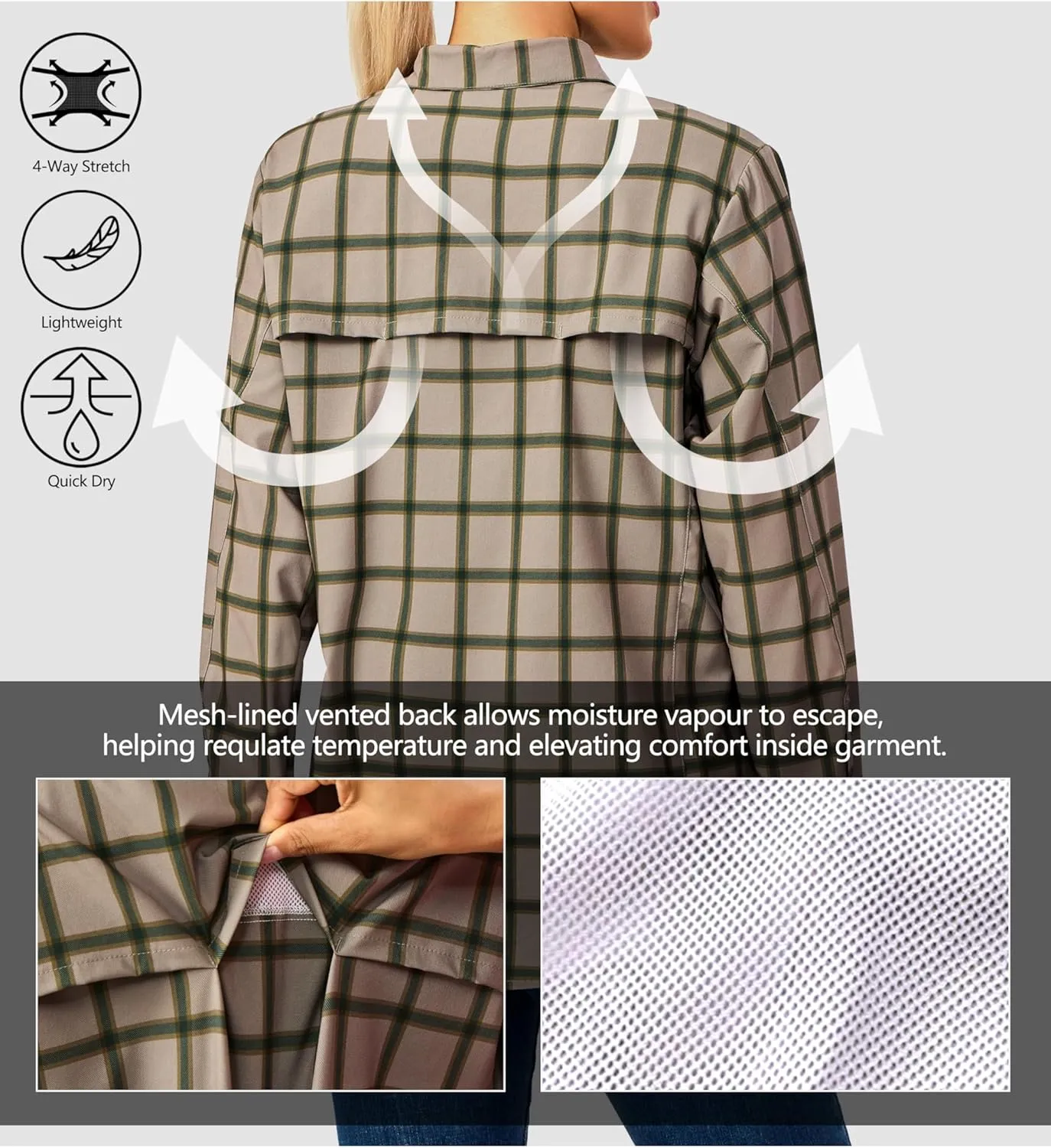 Little Donkey Andy Women's Stretch Quick Dry UPF50  Long Sleeve Shirt for Hiking, Travel, Camping