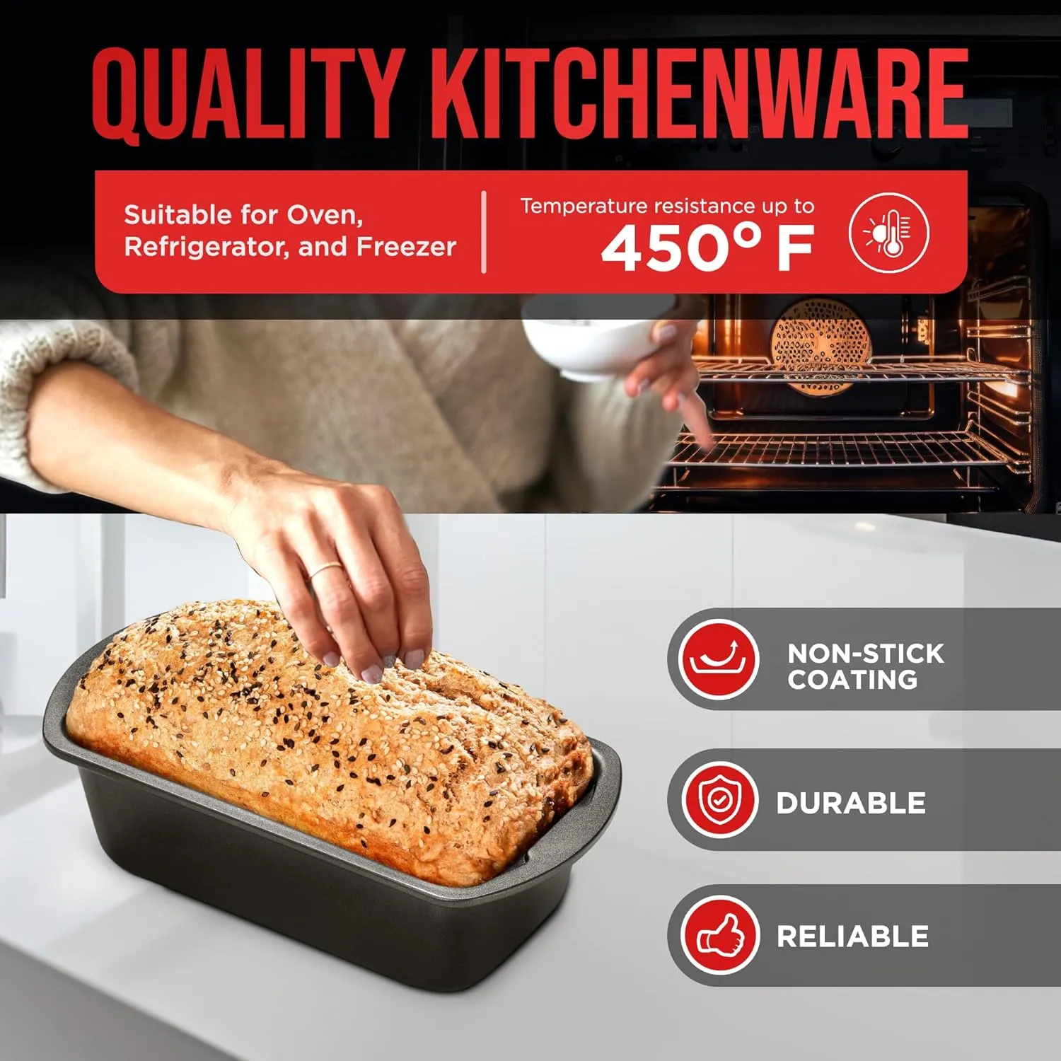 Loaf Pan Set 2-Piece - Deluxe Nonstick Carbon Steel Bakeware for Perfect Bread and Cakes – Dishwasher Safe, Premium Pans for Home Baking