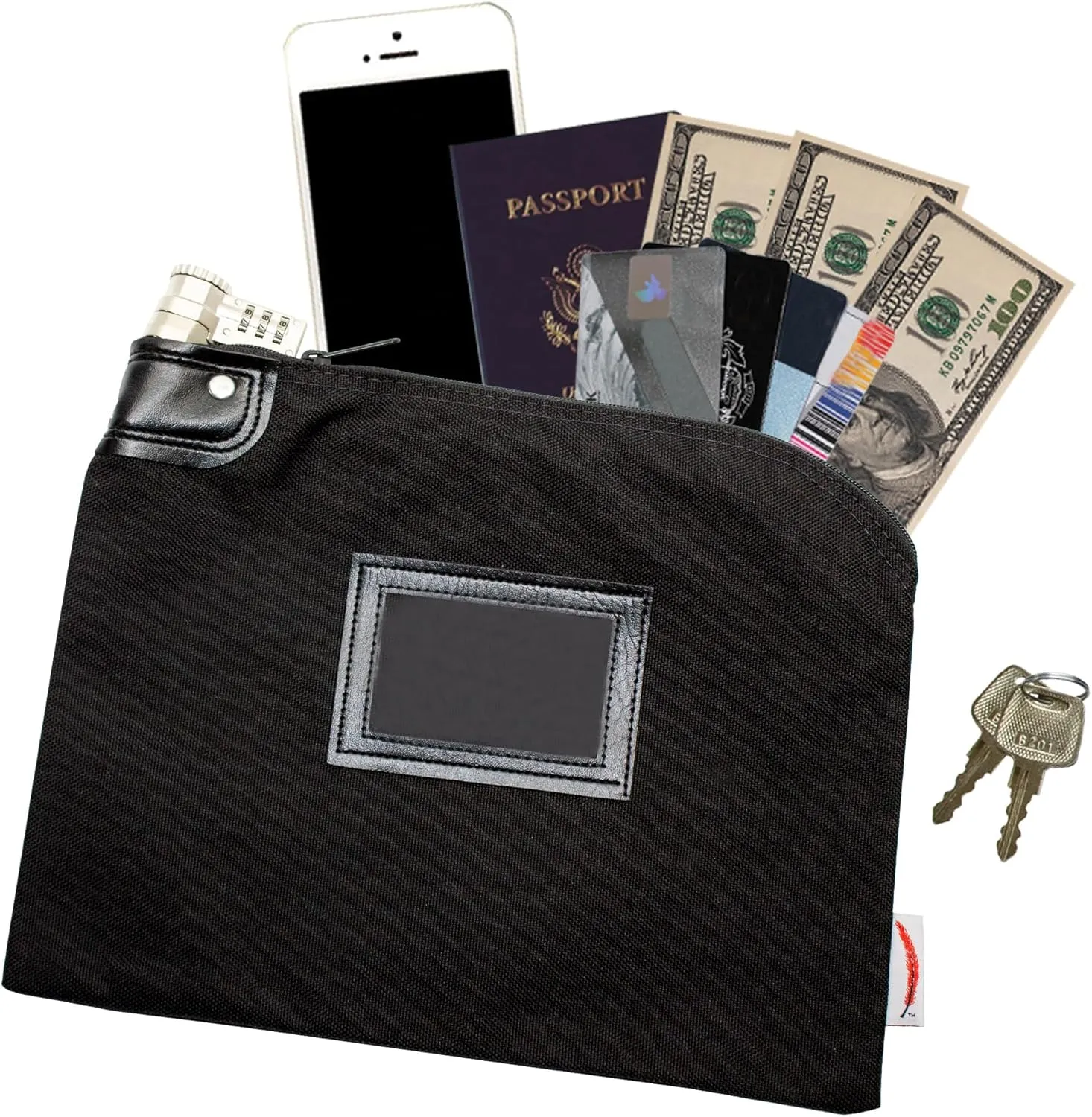 Locking Bank Bag, Water Repellent Denier Nylon, 9 x 12 Inch (Black)