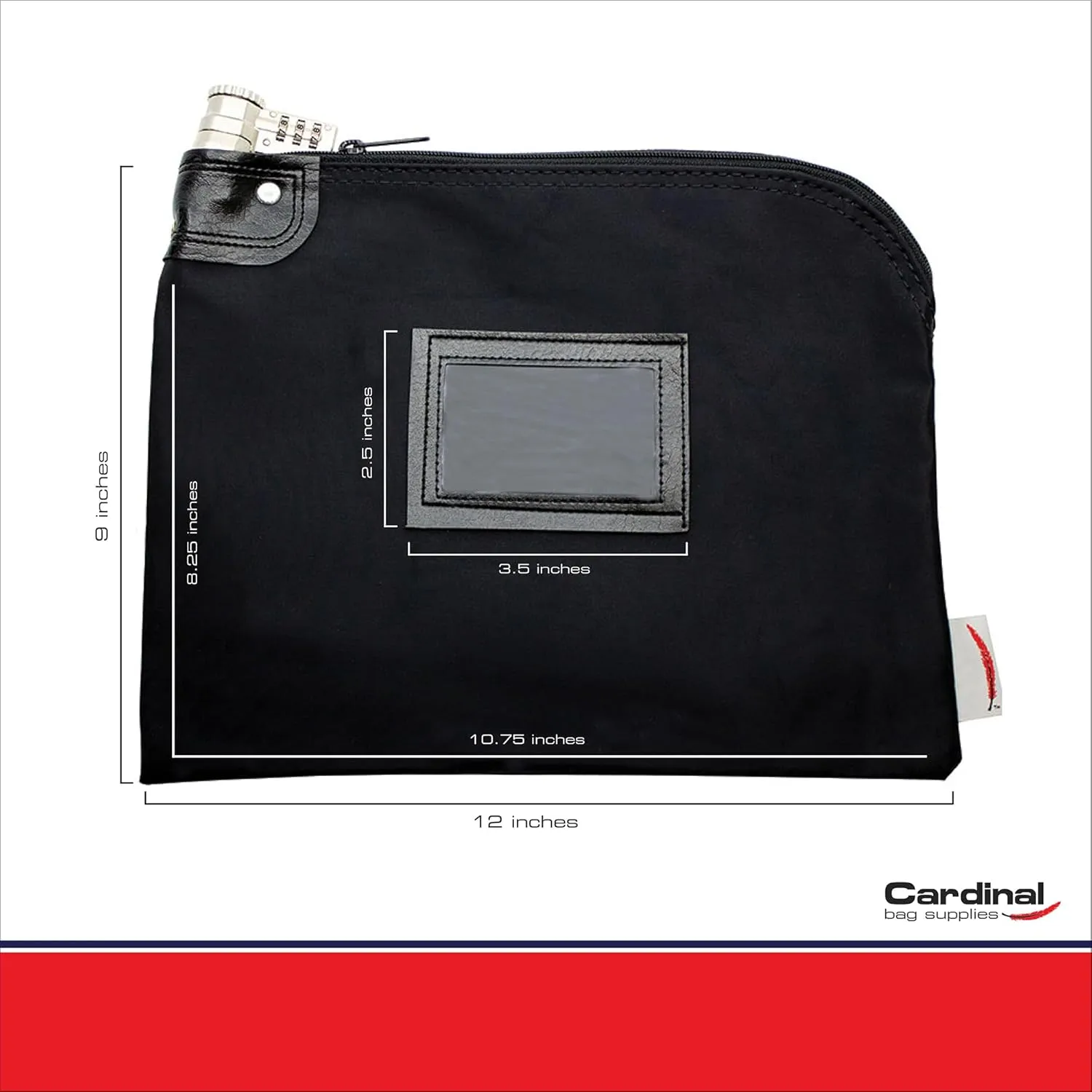 Locking Bank Bag, Water Repellent Denier Nylon, 9 x 12 Inch (Black)