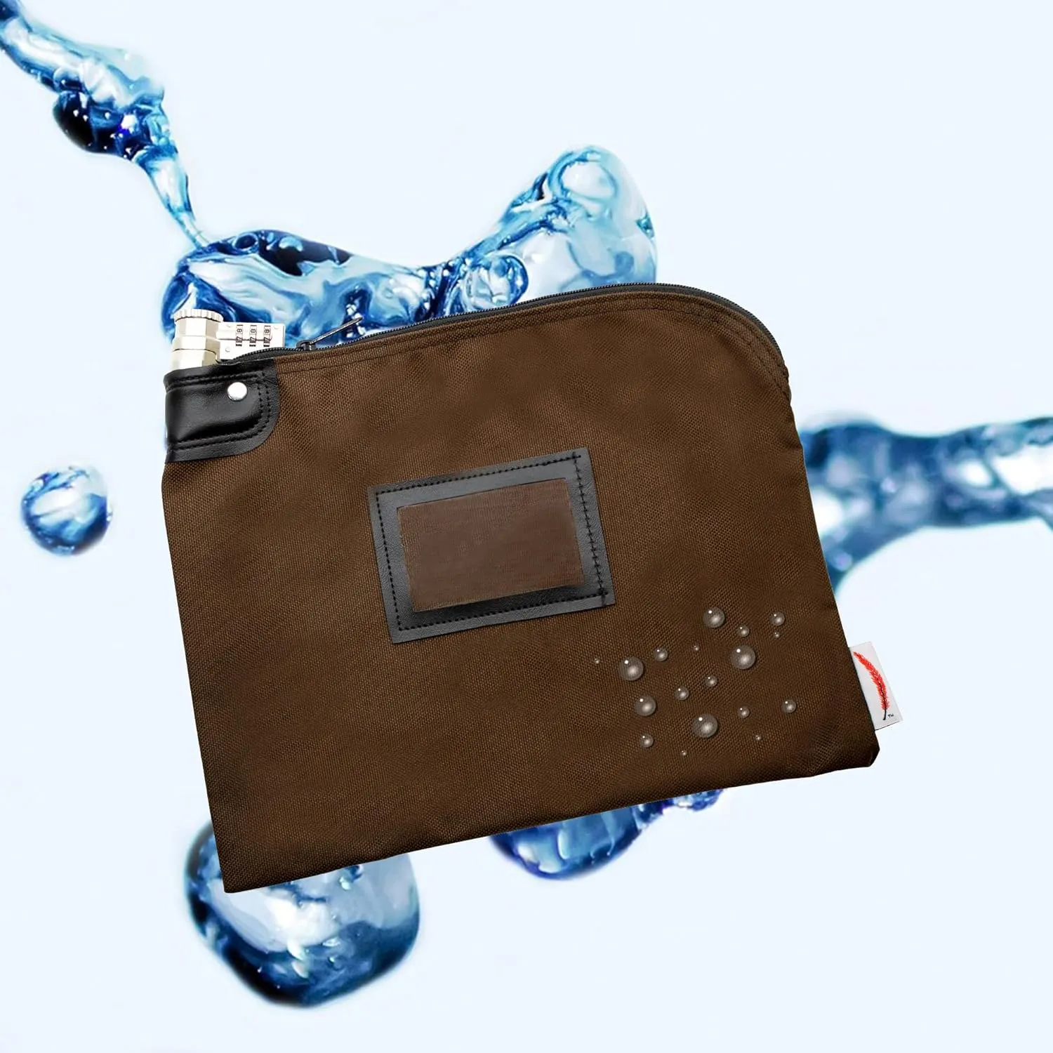 Locking Bank Bag, Water Repellent Denier Nylon, 9 x 12 Inch (Brown)