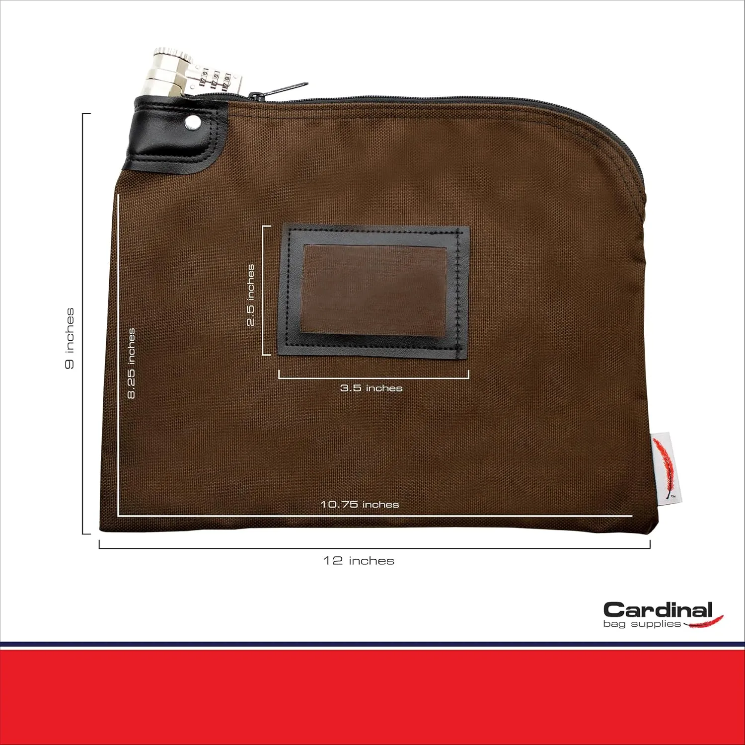 Locking Bank Bag, Water Repellent Denier Nylon, 9 x 12 Inch (Brown)