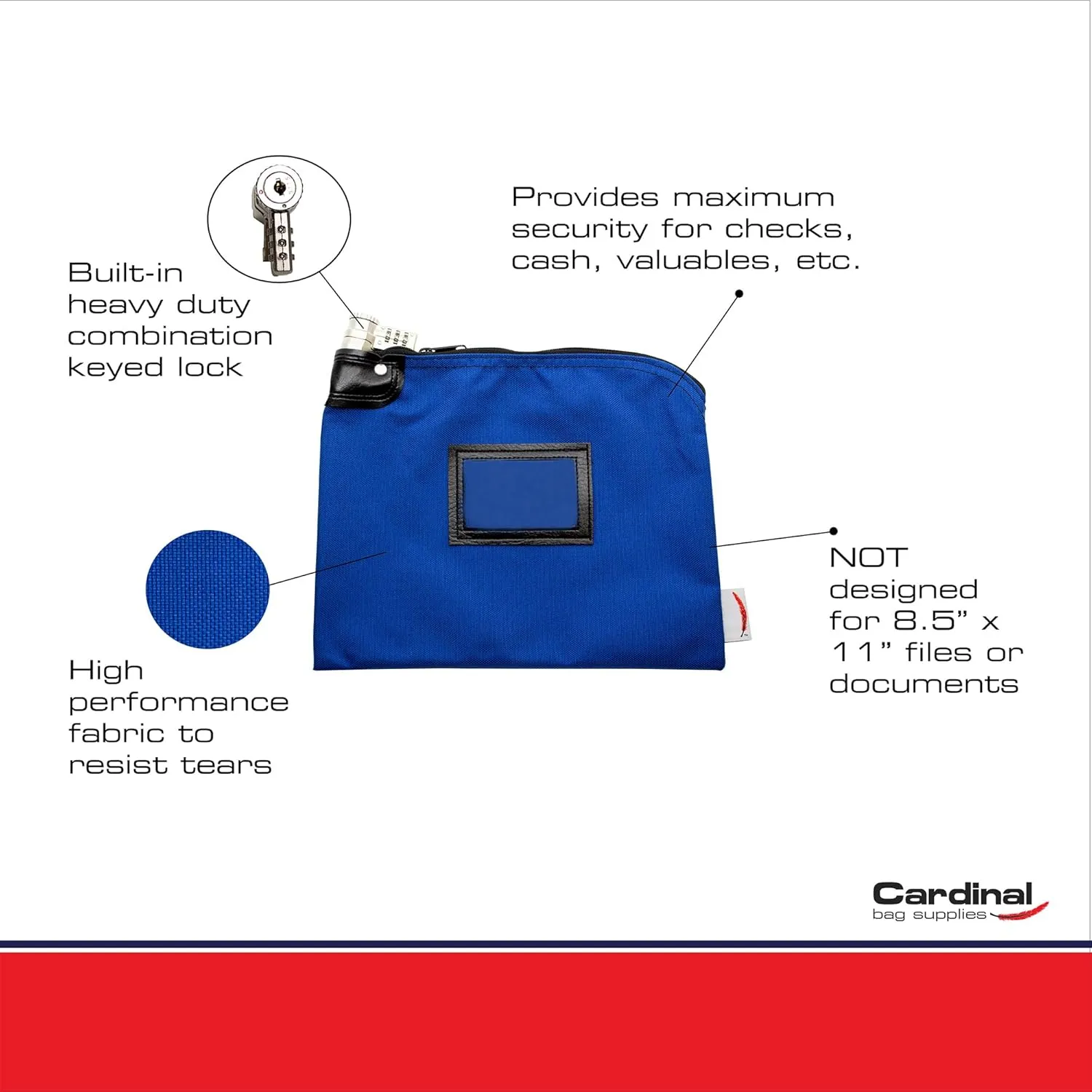 Locking Bank Bag, Water Repellent Denier Nylon, 9 x 12 Inch (Royal Blue)