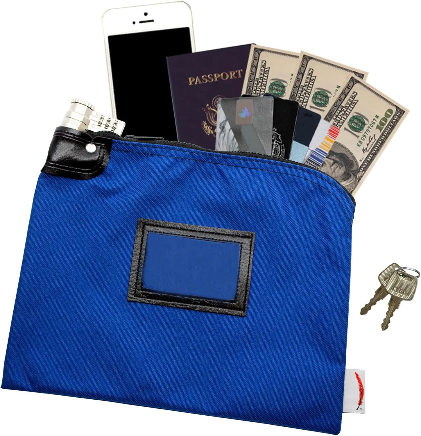 Locking Bank Bag, Water Repellent Denier Nylon, 9 x 12 Inch (Royal Blue)