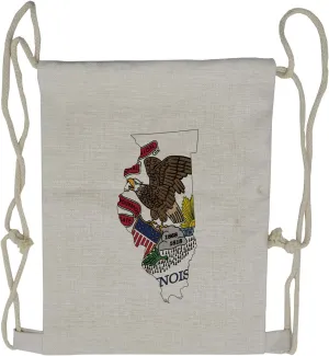 Lunarable Illinois Drawstring Backpack, Map and Flag Prairie State, Sackpack Bag