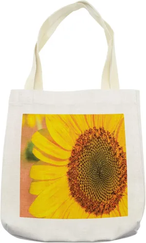 Lunarable Sunflower Tote Bag, Rural Life Vegetation Close-Up Image Taken in a Sunny Summer Day Showing, Cloth Linen Reusable Bag for Shopping Books Beach and More, 16.5" X 14", Multicolor