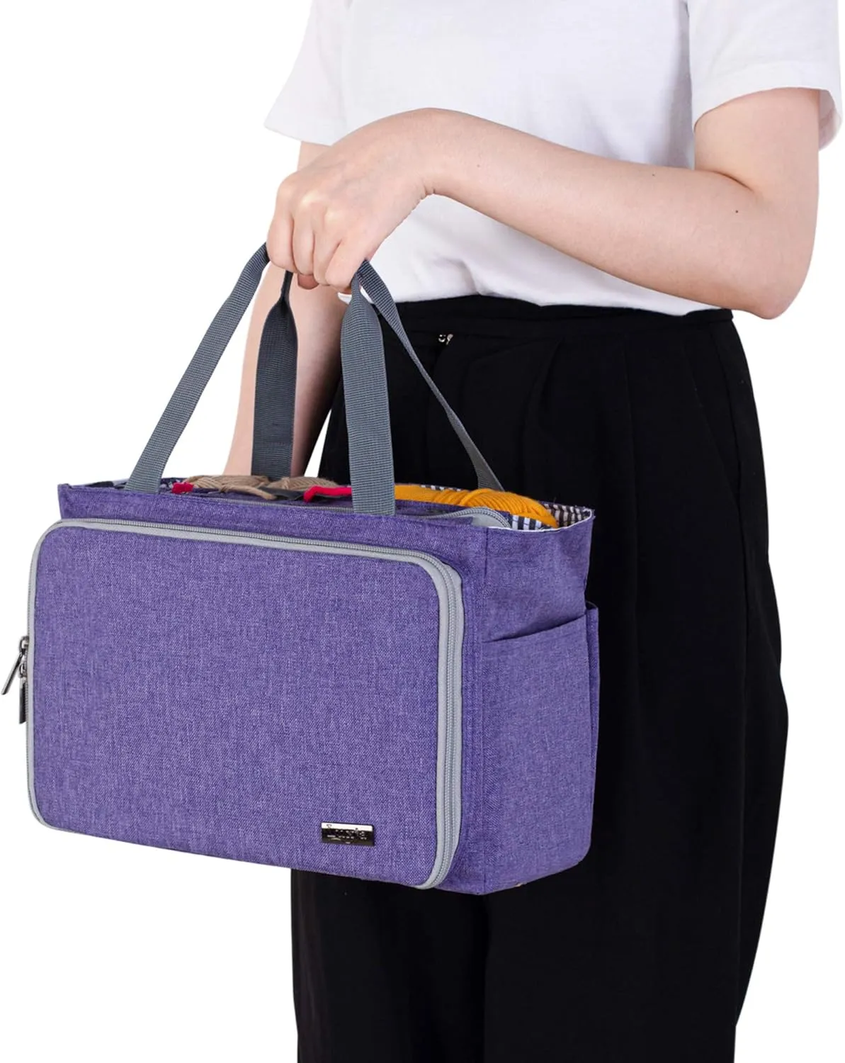 Luxja Crochet Tote Bag, Yarn Storage Bag for Small Unfinished Projects, Crochet Hooks and Other Accessories, Purple