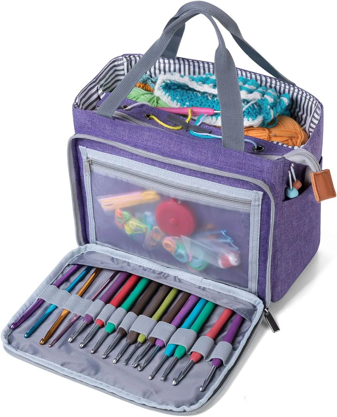 Luxja Crochet Tote Bag, Yarn Storage Bag for Small Unfinished Projects, Crochet Hooks and Other Accessories, Purple