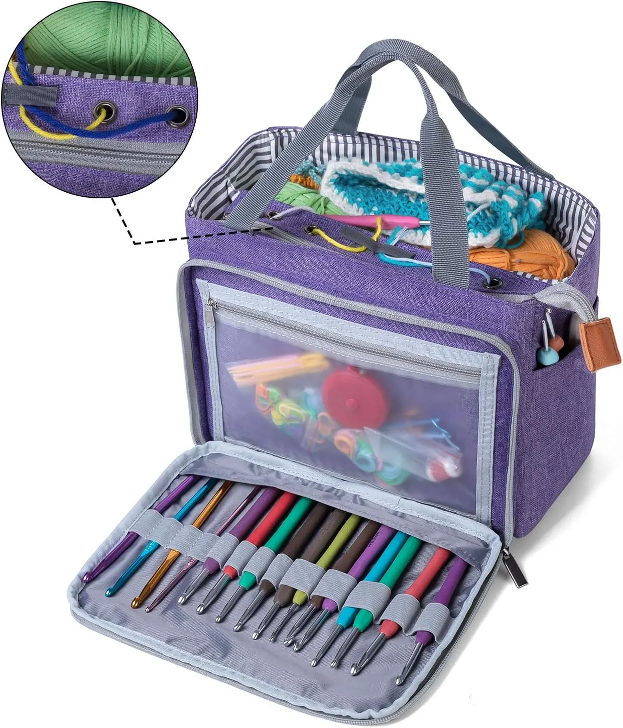 Luxja Crochet Tote Bag, Yarn Storage Bag for Small Unfinished Projects, Crochet Hooks and Other Accessories, Purple
