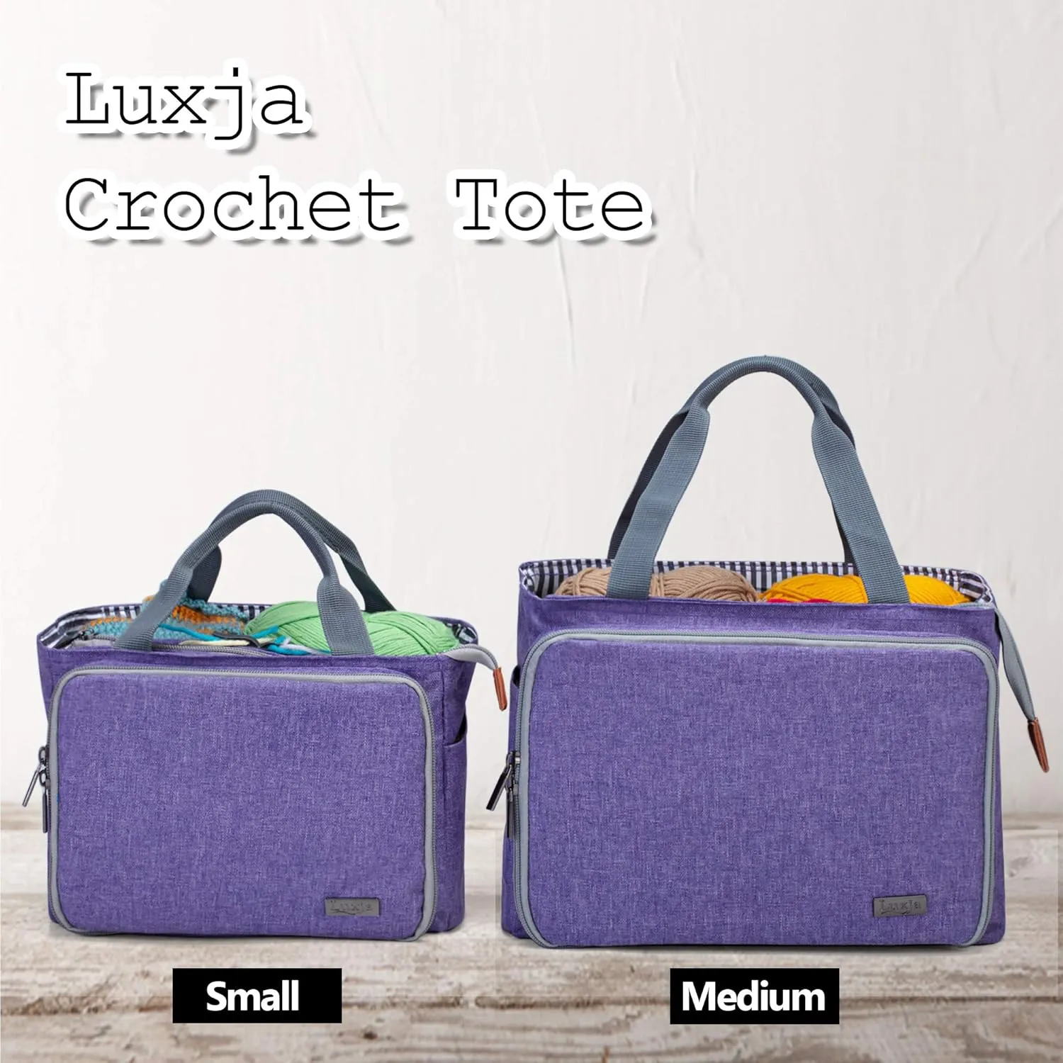 Luxja Crochet Tote Bag, Yarn Storage Bag for Small Unfinished Projects, Crochet Hooks and Other Accessories, Purple