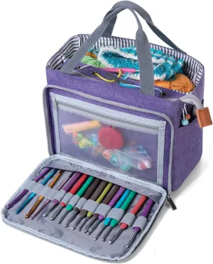 Luxja Crochet Tote Bag, Yarn Storage Bag for Small Unfinished Projects, Crochet Hooks and Other Accessories, Purple