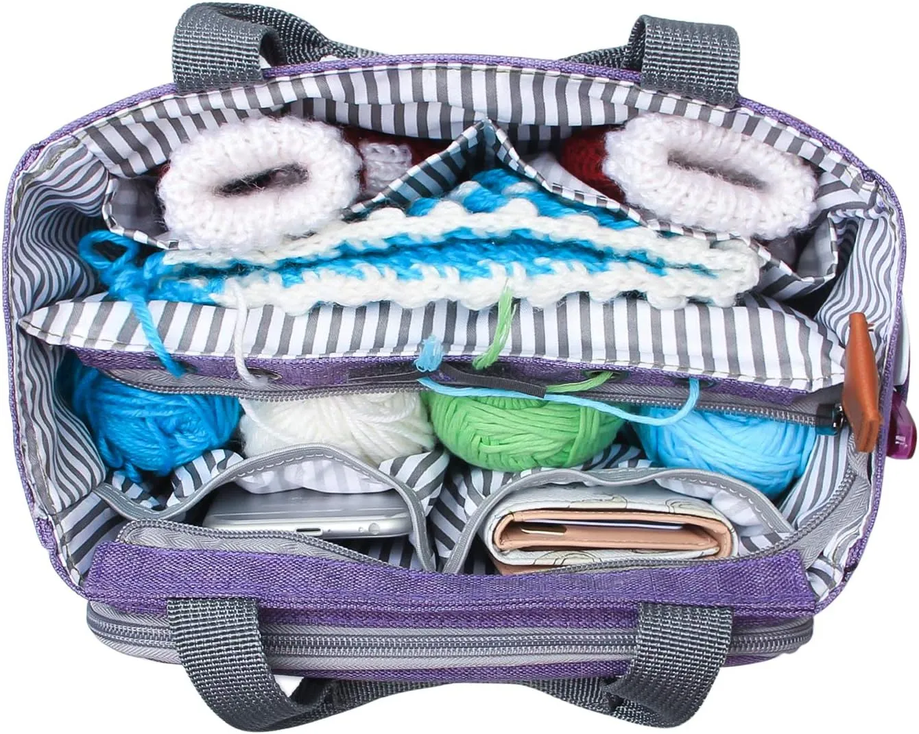 Luxja Crochet Tote Bag, Yarn Storage Bag for Small Unfinished Projects, Crochet Hooks and Other Accessories, Purple
