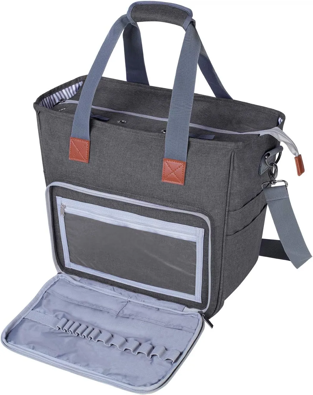 LUXJA Knitting Bag with Shoulder Straps, Yarn Bag for Carrying Projects, Knitting Needles, Crochet Hooks and Other Accessories, Gray