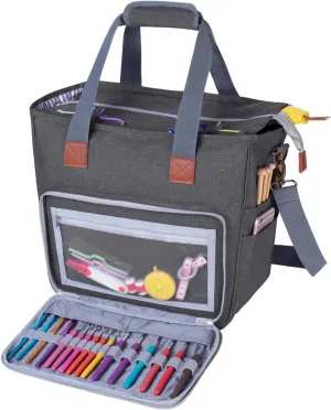LUXJA Knitting Bag with Shoulder Straps, Yarn Bag for Carrying Projects, Knitting Needles, Crochet Hooks and Other Accessories, Gray