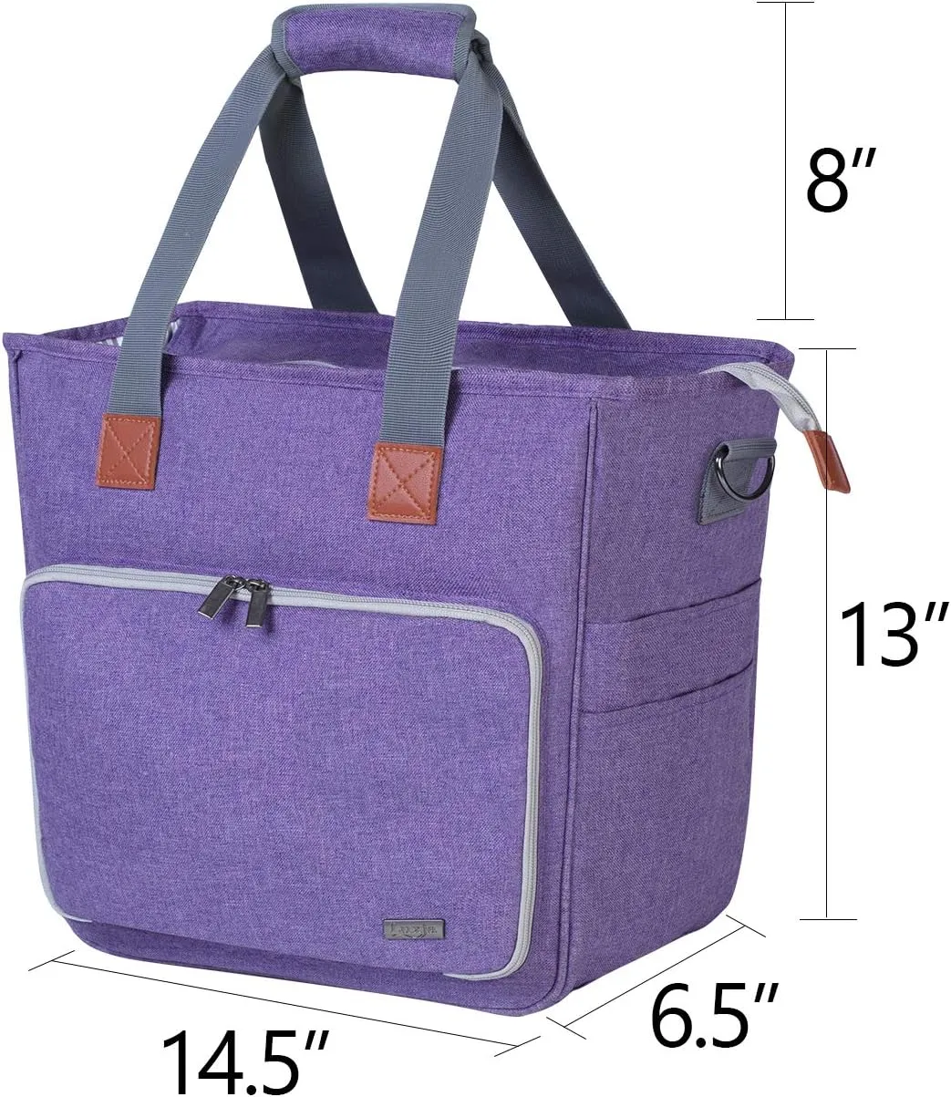 LUXJA Knitting Bag with Shoulder Straps, Yarn Bag for Carrying Projects, Knitting Needles, Crochet Hooks and Other Accessories, Purple