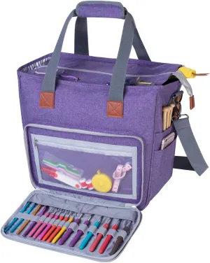 LUXJA Knitting Bag with Shoulder Straps, Yarn Bag for Carrying Projects, Knitting Needles, Crochet Hooks and Other Accessories, Purple