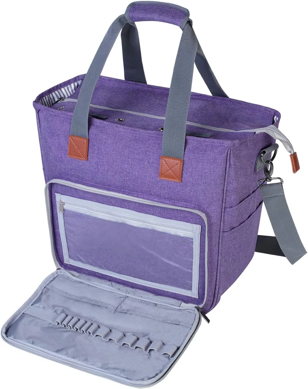LUXJA Knitting Bag with Shoulder Straps, Yarn Bag for Carrying Projects, Knitting Needles, Crochet Hooks and Other Accessories, Purple