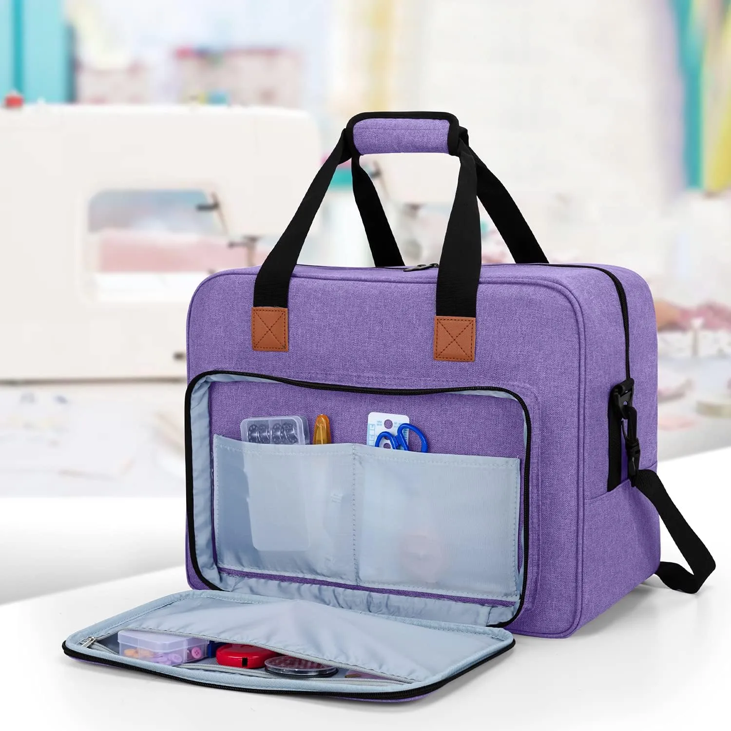 LUXJA Portable Sewing Machine Bag, Purple, Fits Most Singer, Brother Sewing Machines and Accessories