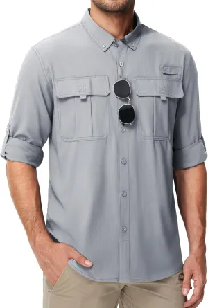 MAGCOMSEN Men's Sun Protection Fishing Shirts UPF 50  UV Quick Dry Long Sleeve Button Down Shirts Safari Hiking Travel