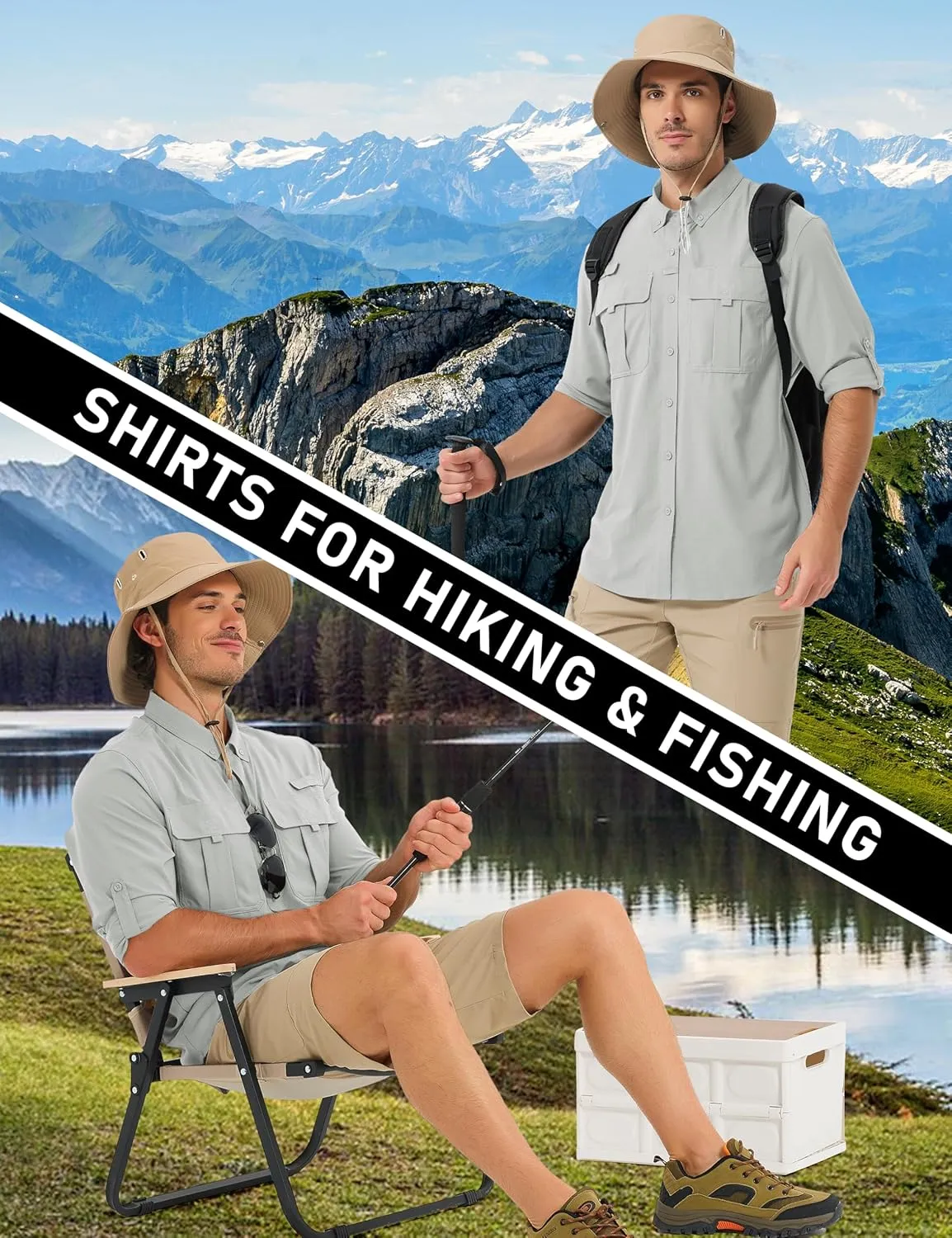 MAGCOMSEN Men's Sun Protection Fishing Shirts UPF 50  UV Quick Dry Long Sleeve Button Down Shirts Safari Hiking Travel
