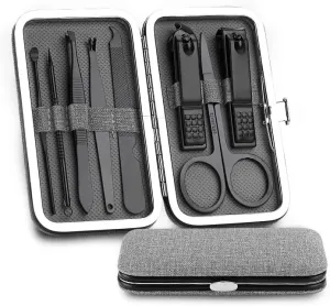 Manicure Set, Stainless Steel Nail Scissors Set Household Men and Women Special Nail Clippers Manicure Beauty Tools 8 Piece Portable Household,Nail Care Tools (Gris)