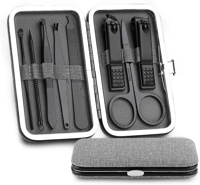 Manicure Set, Stainless Steel Nail Scissors Set Household Men and Women Special Nail Clippers Manicure Beauty Tools 8 Piece Portable Household,Nail Care Tools (Gris)