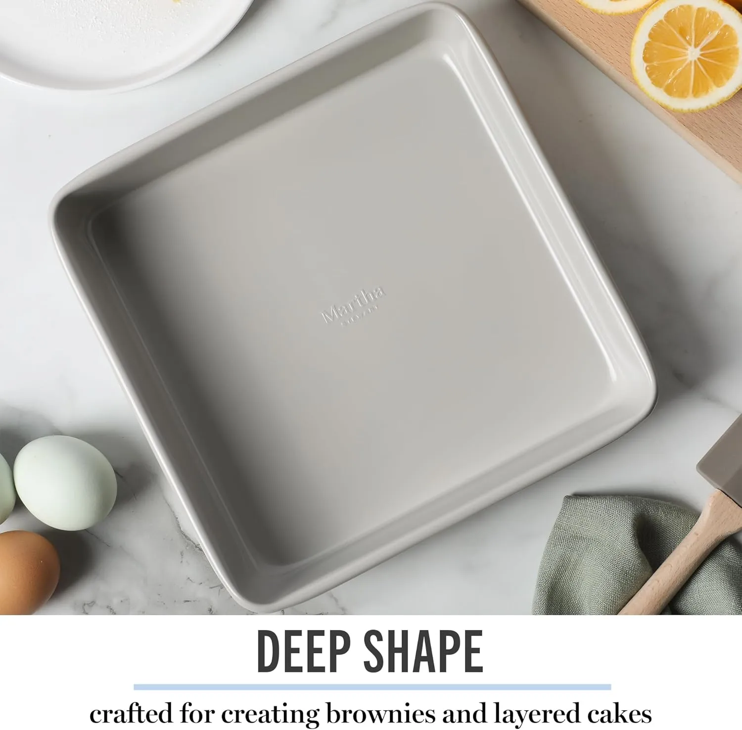 Martha Stewart Gallen 9 Inch Square Nonstick Carbon Steel Cake Pan - Cool Grey