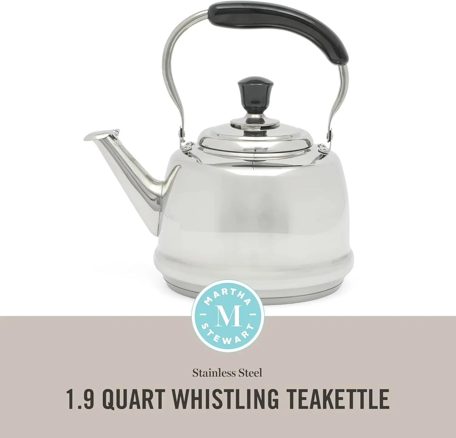 Martha Stewart Kingstree Large 2 Qt Heavy Gauge Whistling Tea Kettle - Stainless Steel