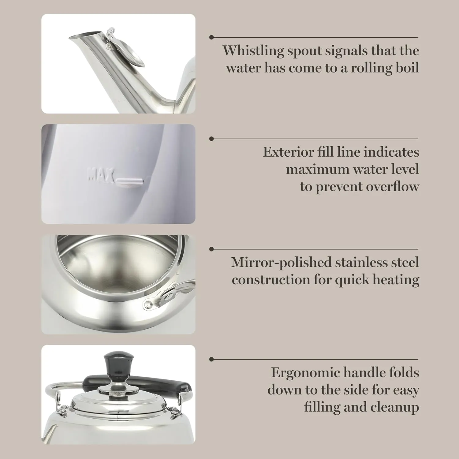 Martha Stewart Kingstree Large 2 Qt Heavy Gauge Whistling Tea Kettle - Stainless Steel