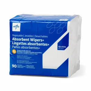 Medline Absorbent Wipers  Disposable Heavy Duty Dry Wipes, 12" x 13" (90 Count, 12 Pack)