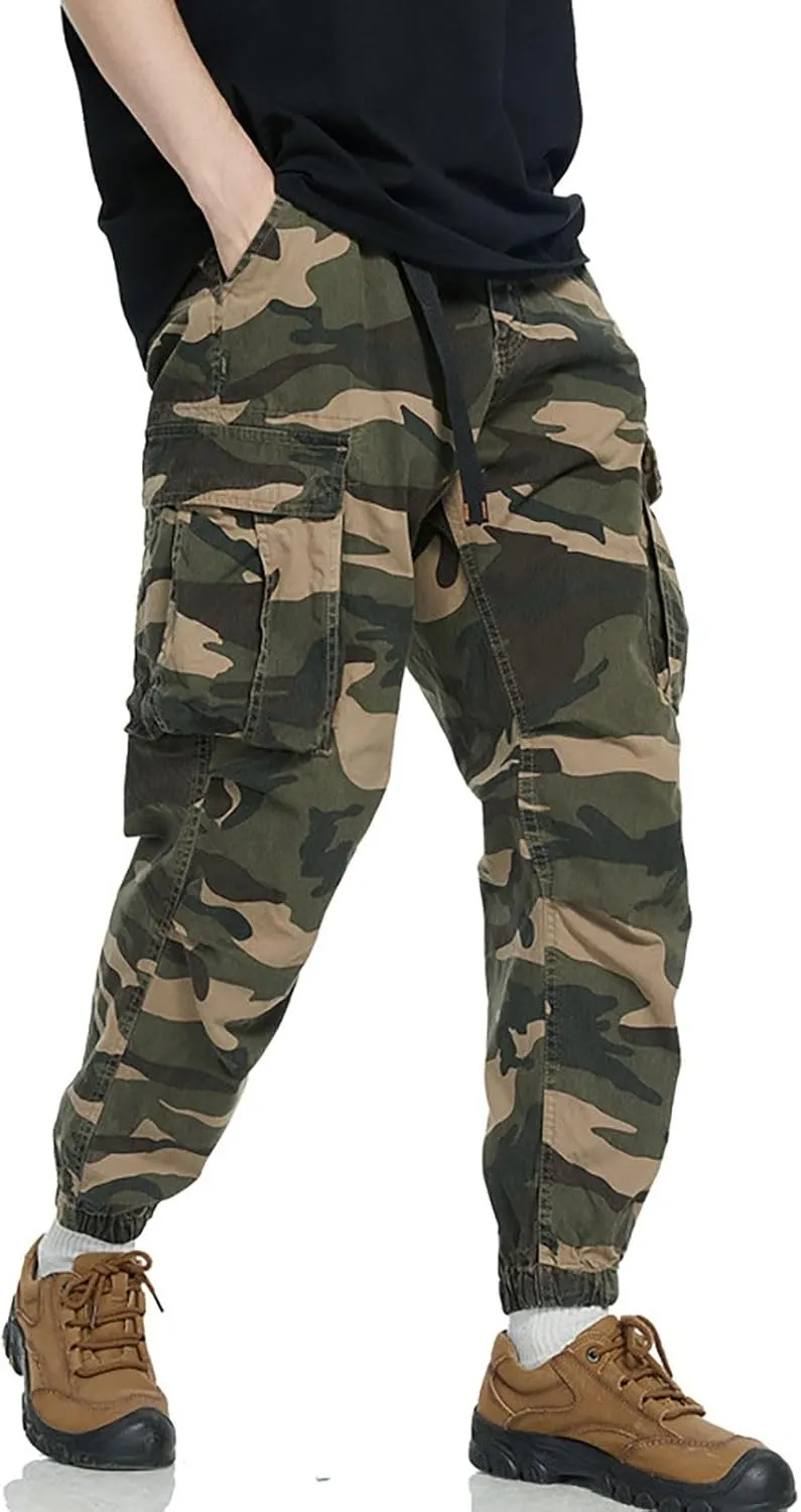 Mens Baggy Cargo Sweatpants Drawstring Waist Fleece Lined Joggers with Pockets Soft Athletic Workout Track Pants