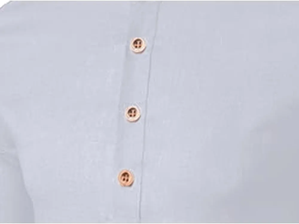 Men's Henley Linen Long Sleeve Shirts Casual Button-Down Shirts Roll-Up Slim Fit Tee Top