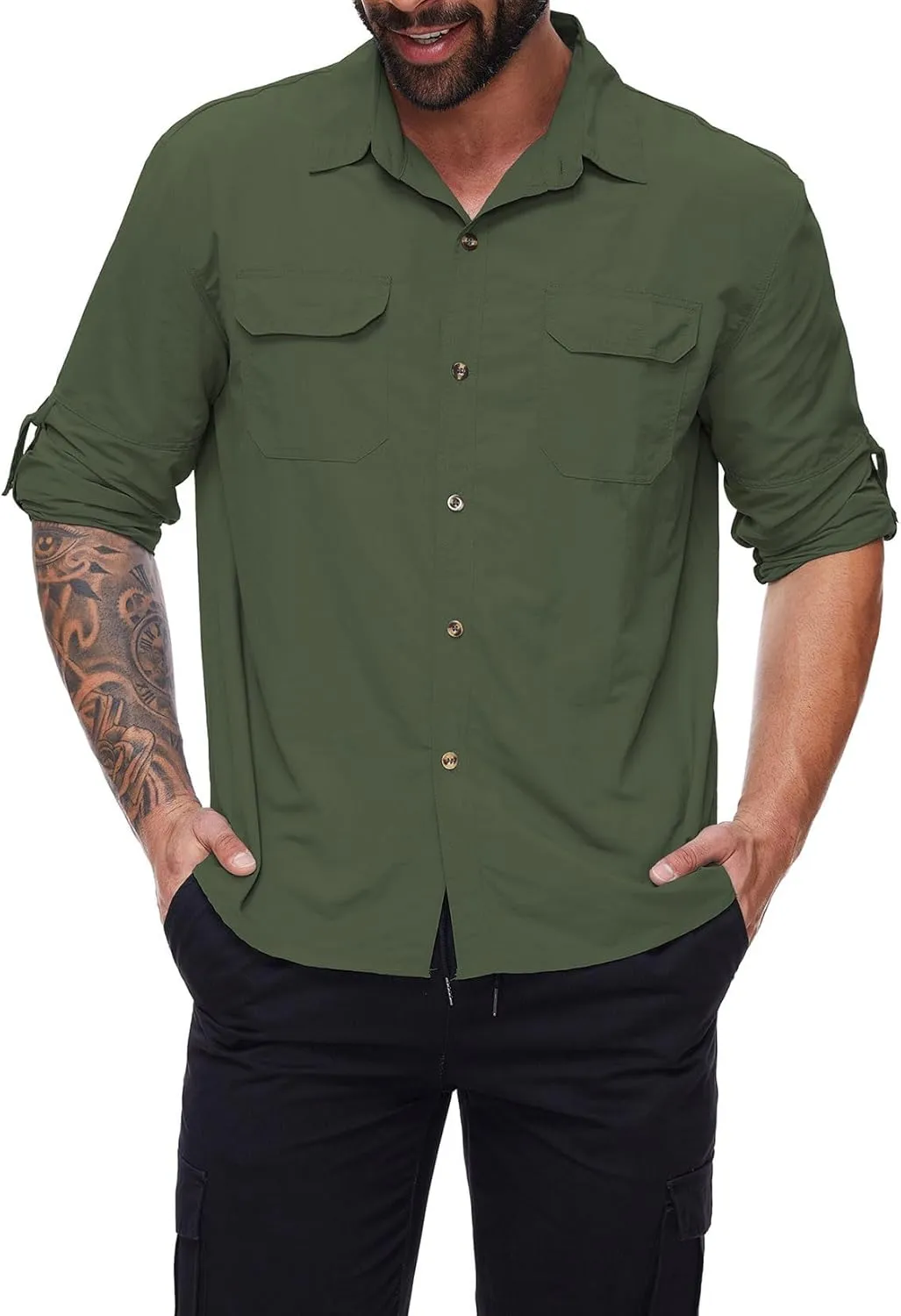 Mens Long Sleeve Fishing Shirts Sun Protection Work Safari Cooling Shirts for Men Traveling Hiking Camping Quick Dry