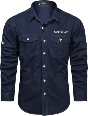 Men's Roll-Up Sleeve Cargo Work Shirts with Pockets