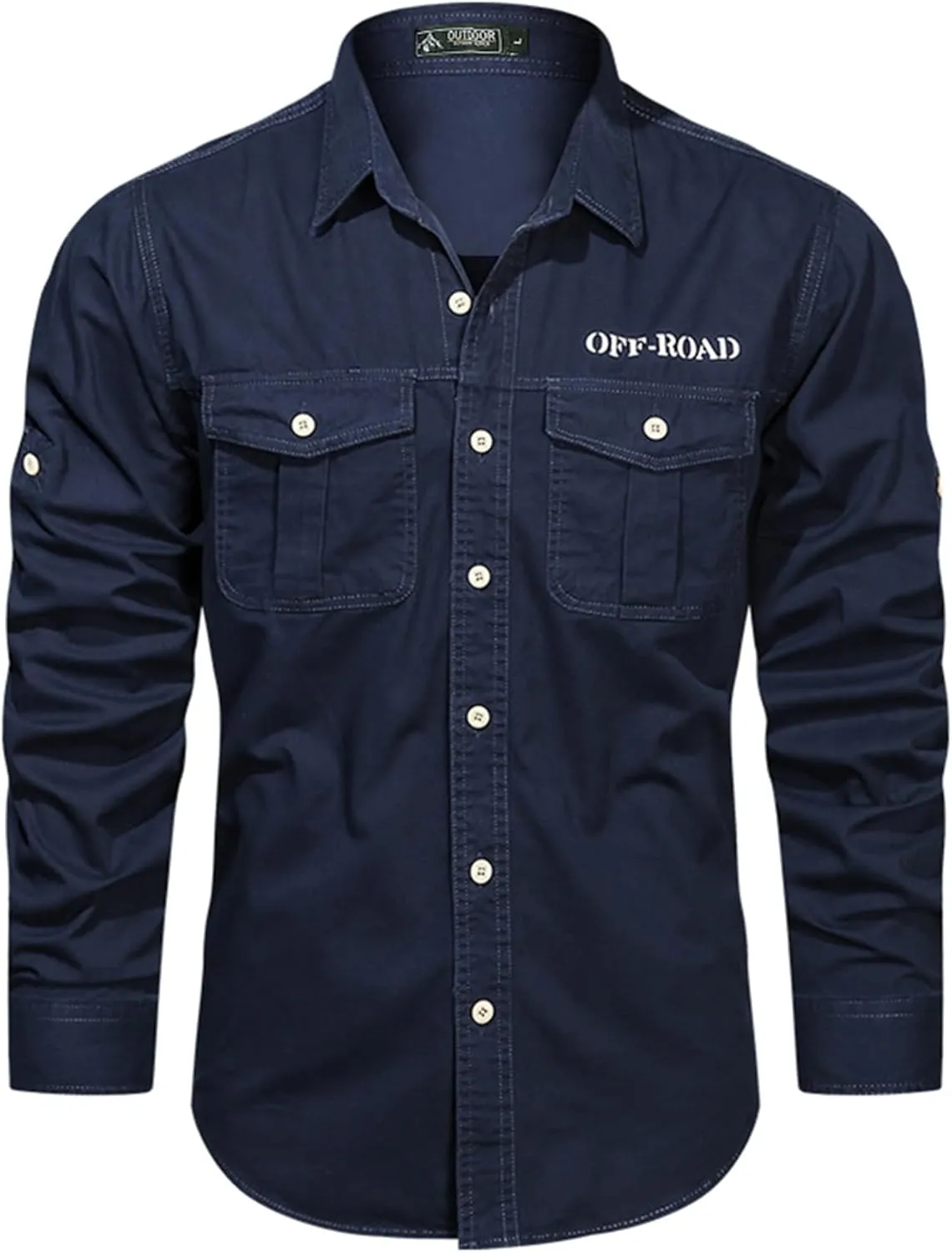 Men's Roll-Up Sleeve Cargo Work Shirts with Pockets