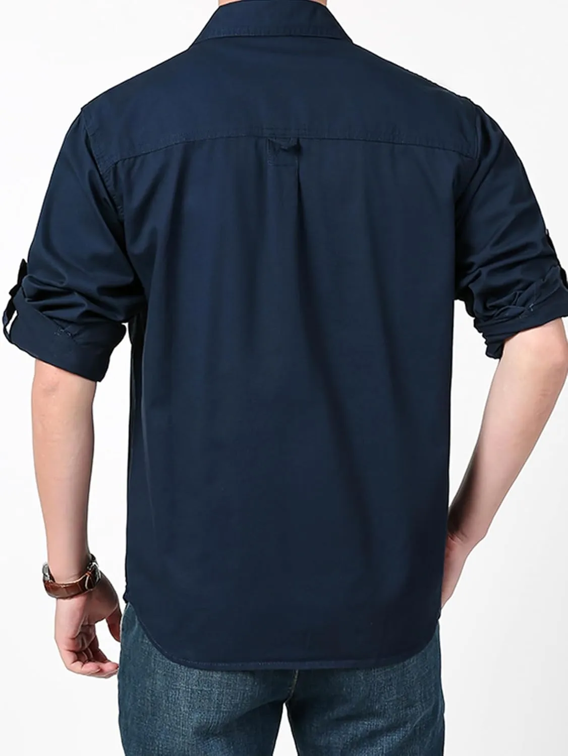 Men's Roll-Up Sleeve Cargo Work Shirts with Pockets