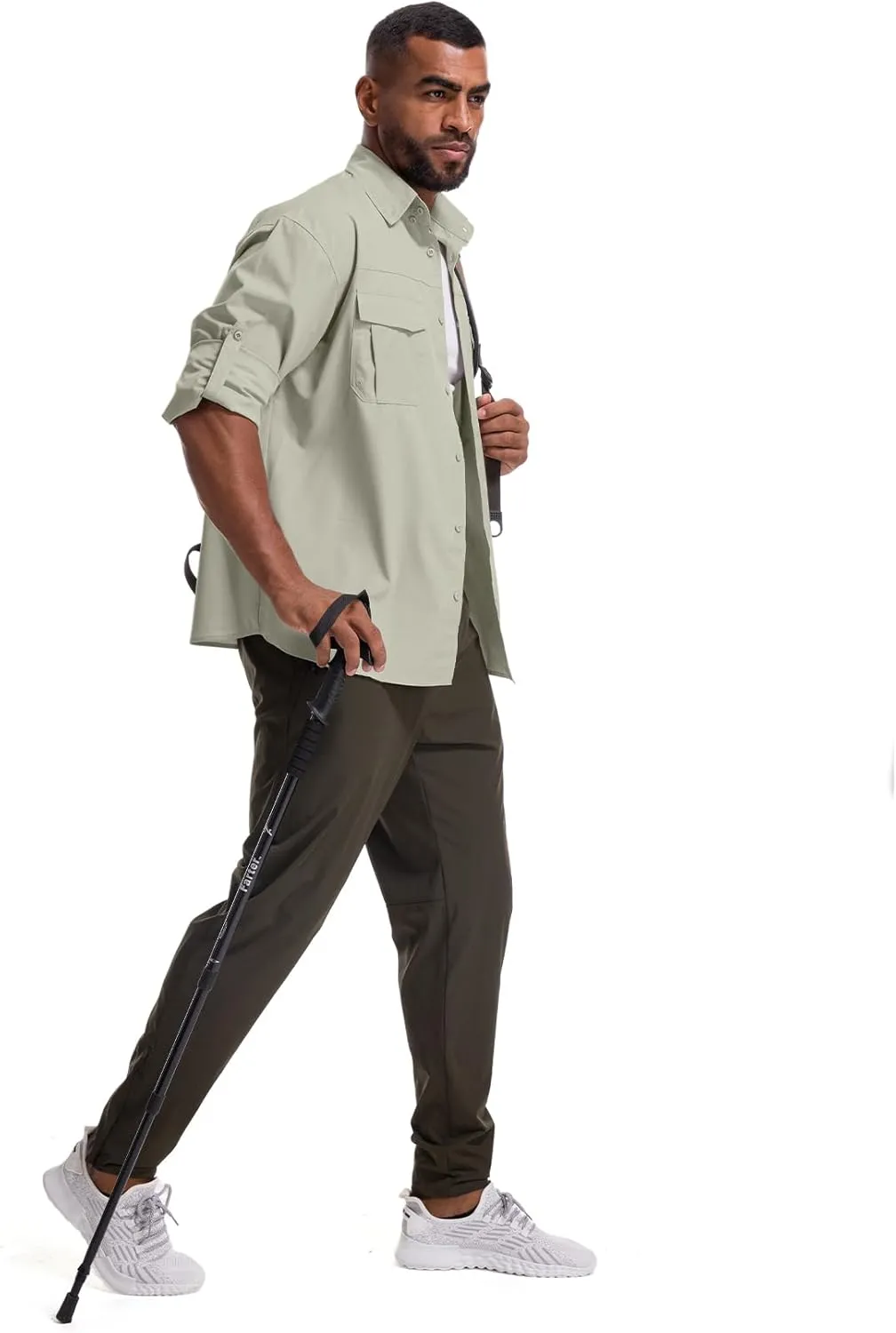 Mens Safari Sun Shirts UPF 50  UV Sun Protection Long Sleeve Outdoor Quick Dry Fishing Hiking Gardening Shirts
