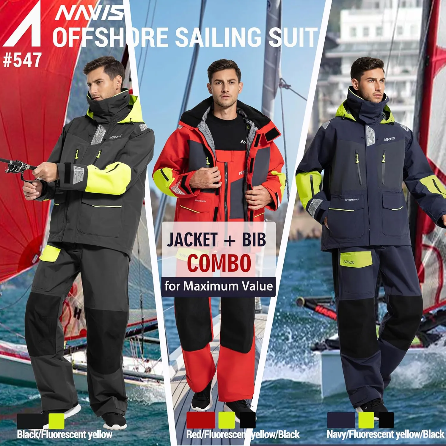 Men's Sailing Jacket - 3Layer-GORE PRO-TEX Waterproof Breathable Rain Gear for Coastal/Offshore