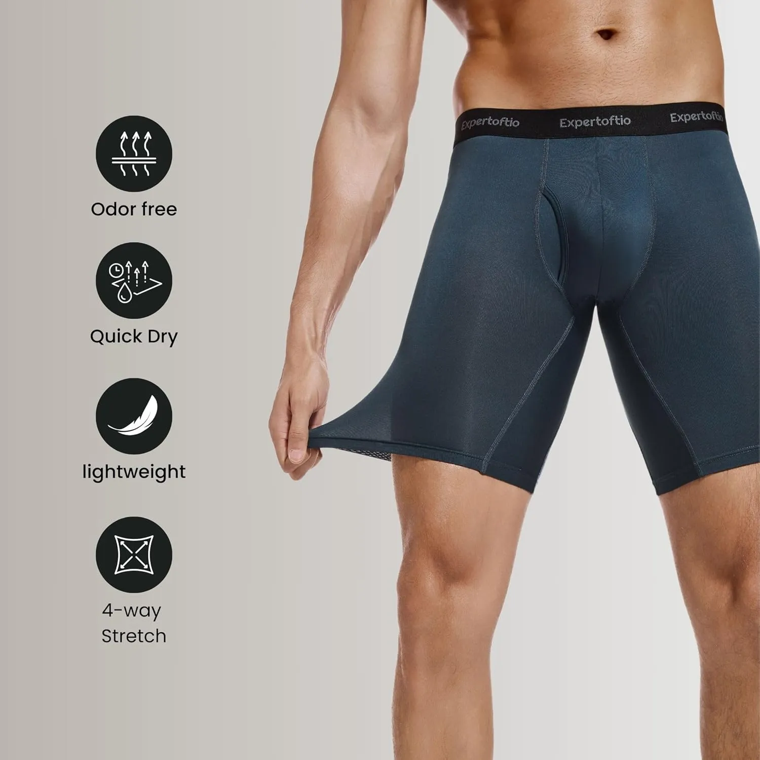Men's Underwear 9 Inch Long Leg Boxer Briefs for Men, Performance, Moisture Wicking Pack, Anting Chafing, Fly