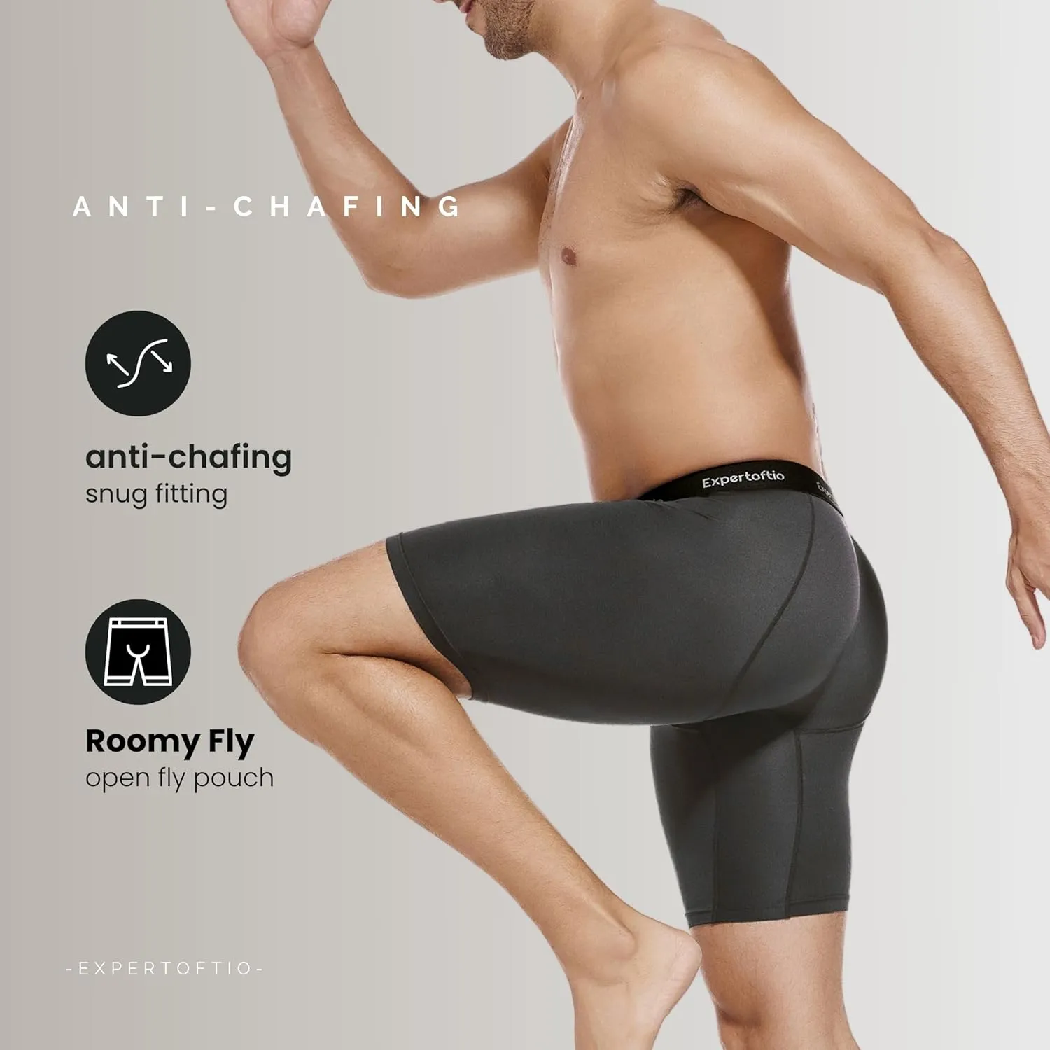 Men's Underwear 9 Inch Long Leg Boxer Briefs for Men, Performance, Moisture Wicking Pack, Anting Chafing, Fly