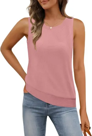 MEROKEETY Women's Summer Casual Sleeveless Tank Tops 2025 Crew Neck Knit Basic Trendy T Shirts