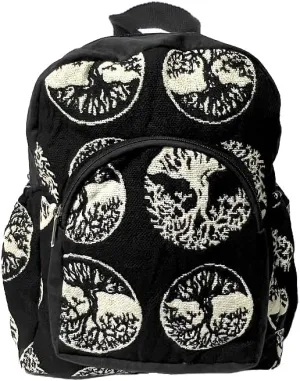 Mia Jewel Shop Tree of Life Small Backpack Nature Print Pattern Adjustable Strap Cushioned Fashion Handmade Bag Boho Accessories (Black)
